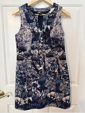 Anthropologie Navy and Cream Floral Sleeveless Shift